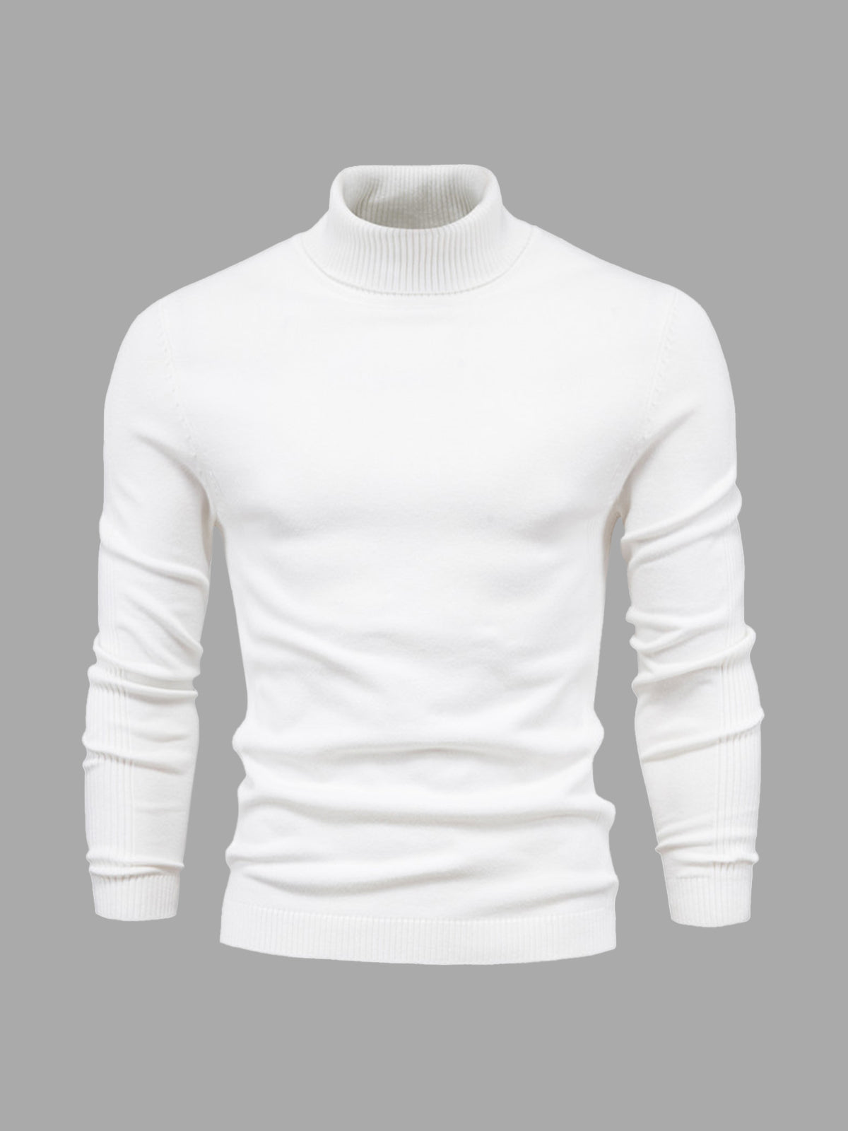 Men's Slim Fit Knit Turtleneck Sweater in White - front view