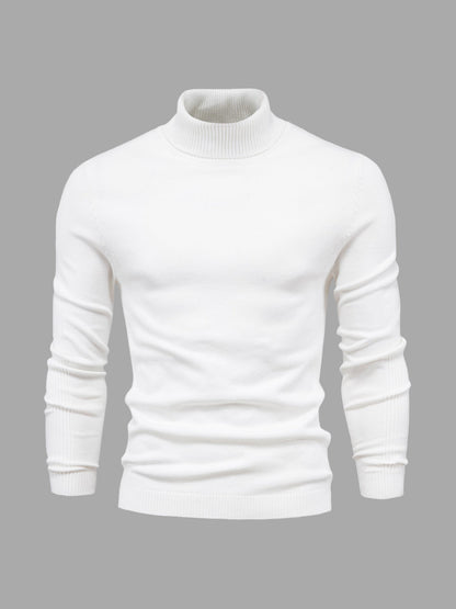 Men's Slim Fit Knit Turtleneck Sweater in White - front view