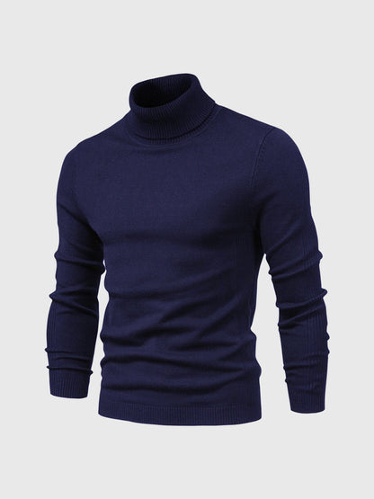 Men's Slim Fit Knit Turtleneck Sweater in Blue - front view