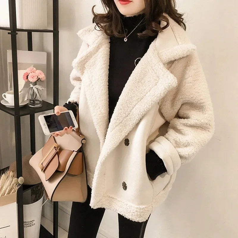 Women's Faux Shearling Jacket in Ivory - front view