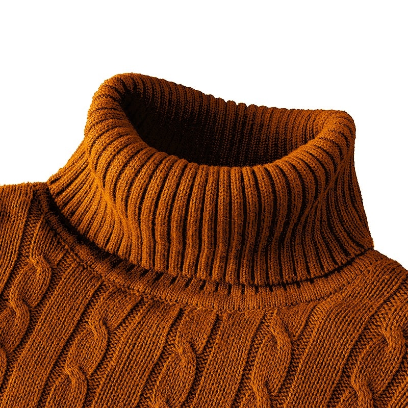 Men's Cable Knit Roll Neck Sweater in White - alternate angle showing fit and fabric detail