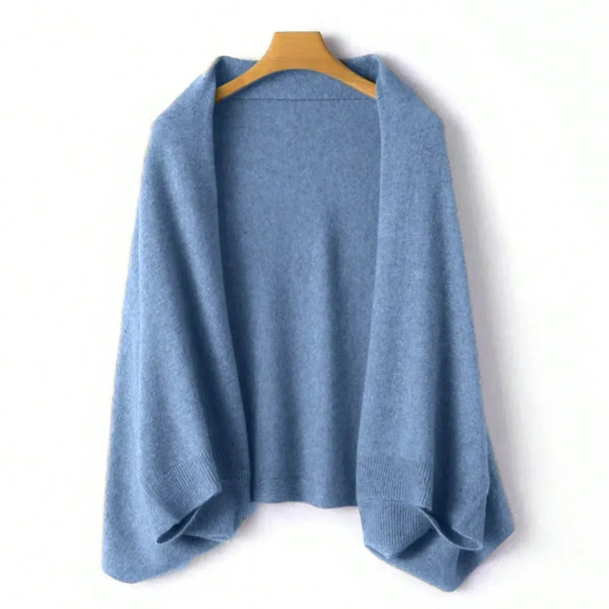 Women's Soft Knit Open-Front Shawl Wrap in Blue - front view