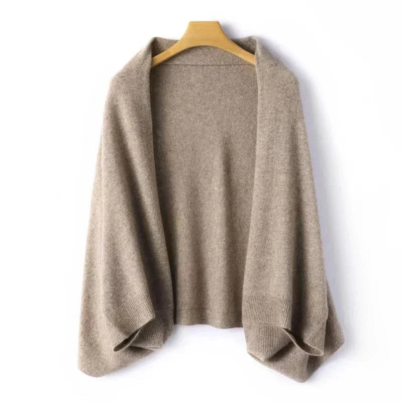 Women's Soft Knit Open-Front Shawl Wrap in Camel - front view