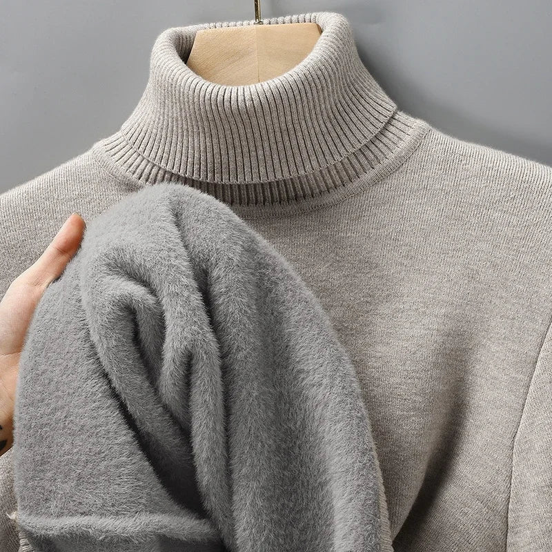 Men's Brushed Knit Turtleneck Sweater in Gray - alternate angle showing fit and fabric detail