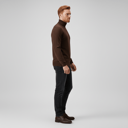 Men's Slim Fit Roll Neck Sweater in Red - alternate angle showing fit and fabric detail
