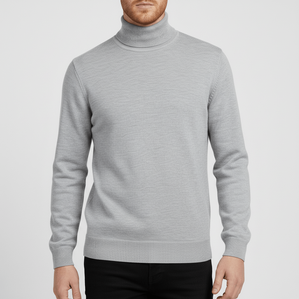 Men's Slim Fit Roll Neck Sweater in Gray - front view