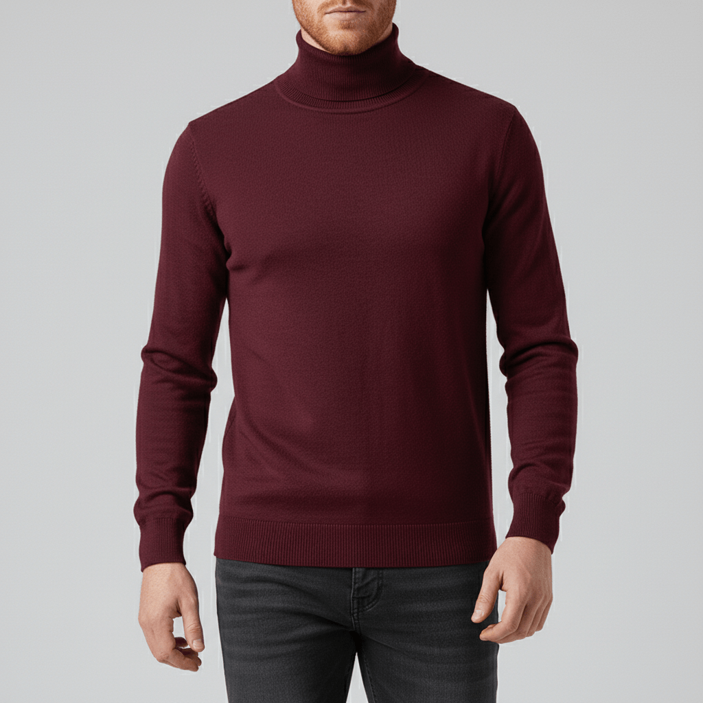 Men's Slim Fit Roll Neck Sweater in Red - front view