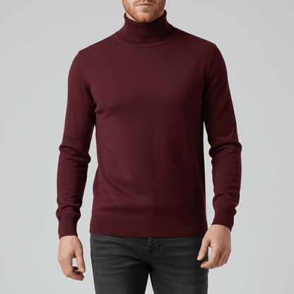Men's Slim Fit Roll Neck Sweater in Red - front view