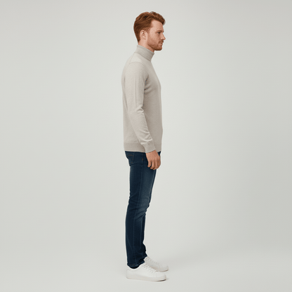 Men's Slim Fit Roll Neck Sweater in Beige - alternate angle showing fit and fabric detail
