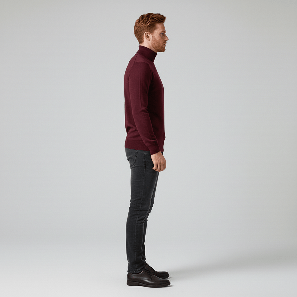 Men's Slim Fit Roll Neck Sweater in Gray - alternate angle showing fit and fabric detail