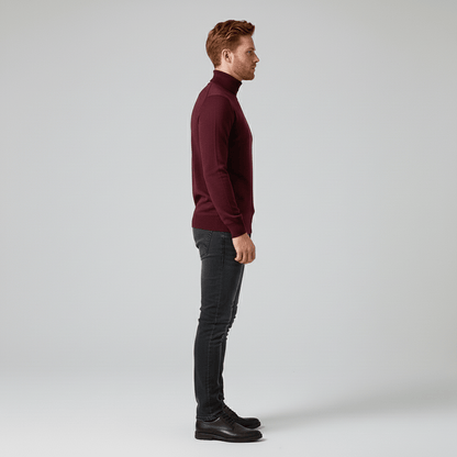 Men's Slim Fit Roll Neck Sweater in Gray - alternate angle showing fit and fabric detail