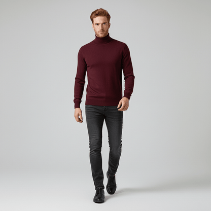 Men's Slim Fit Roll Neck Sweater in Gray - alternate angle showing fit and fabric detail