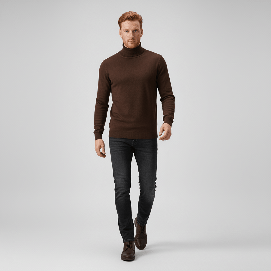 Men's Slim Fit Roll Neck Sweater in Gray - alternate angle showing fit and fabric detail