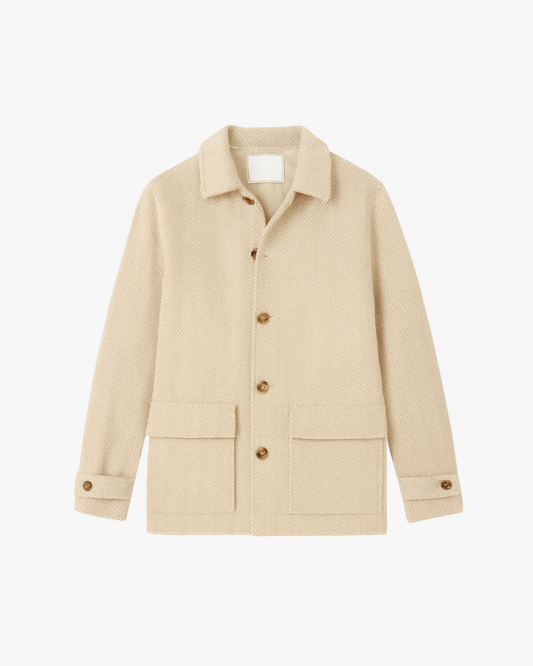 Men's Textured Chore Jacket with Patch Pockets in Beige in Beige - front view
