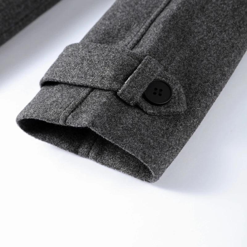 Women's Long Double-Breasted Trench Coat in Bordeaux - alternate angle showing fit and fabric detail