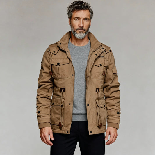 Men's Hooded Cargo Winter Jacket with Plush Lining - main view