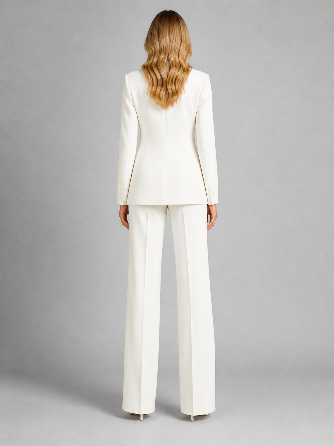 Women's Tailored Blazer and Wide-Leg Trousers Set in White - alternate angle showing fit and fabric detail