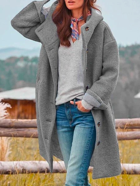 Women's Hooded Teddy Coat in Grey - front view