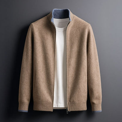 Men's Full-Zip Knit Jacket in Camel - front view