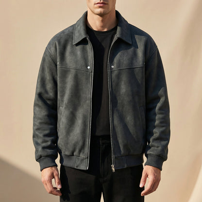 Men's Suede-Look Bomber Jacket in Grey - front view