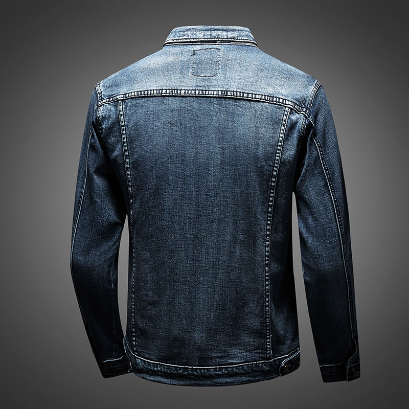 Men's Classic Washed Denim Jacket - alternate angle showing fit and fabric detail