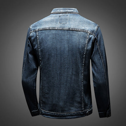 Men's Classic Washed Denim Jacket - alternate angle showing fit and fabric detail