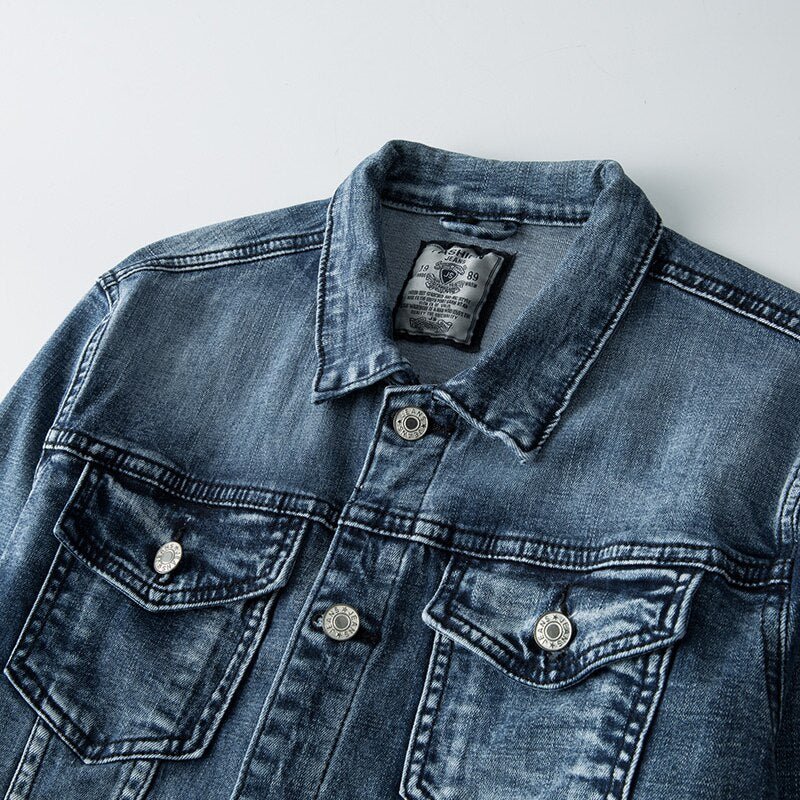 Men's Classic Washed Denim Jacket - alternate angle showing fit and fabric detail