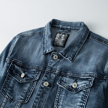 Men's Classic Washed Denim Jacket - alternate angle showing fit and fabric detail