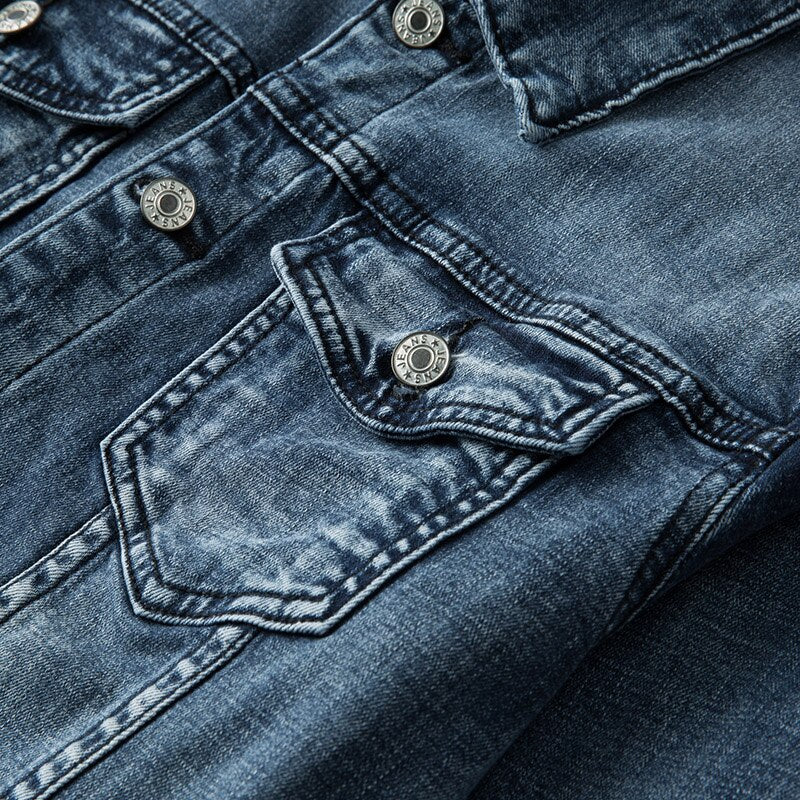 Men's Classic Washed Denim Jacket - alternate angle showing fit and fabric detail
