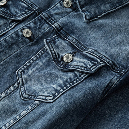 Men's Classic Washed Denim Jacket - alternate angle showing fit and fabric detail