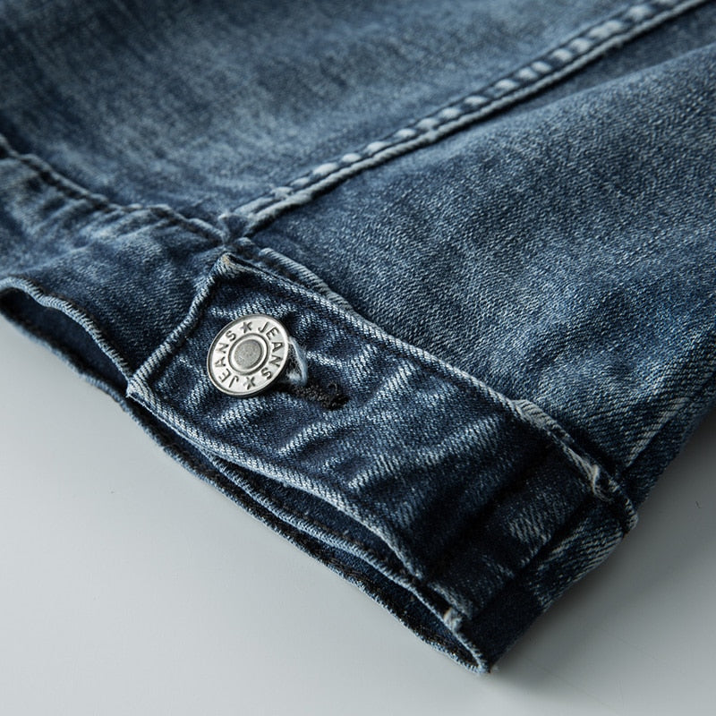Men's Classic Washed Denim Jacket - alternate angle showing fit and fabric detail