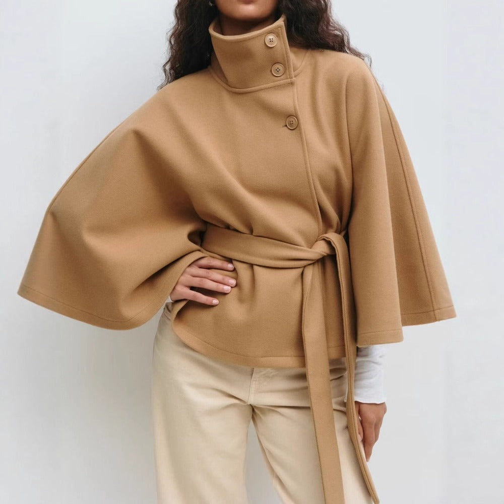 Women's Belted Cape Jacket in Khaki - front view