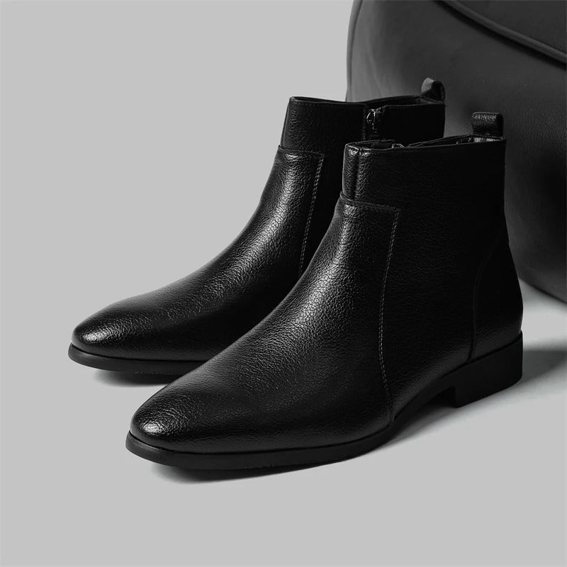 Men's Side Zip Chelsea Boots in Black - alternate angle showing fit and fabric detail