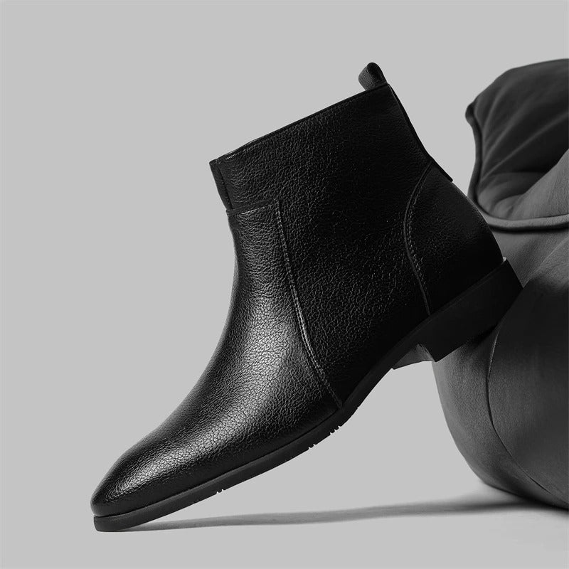 Men's Side Zip Chelsea Boots in Black - alternate angle showing fit and fabric detail