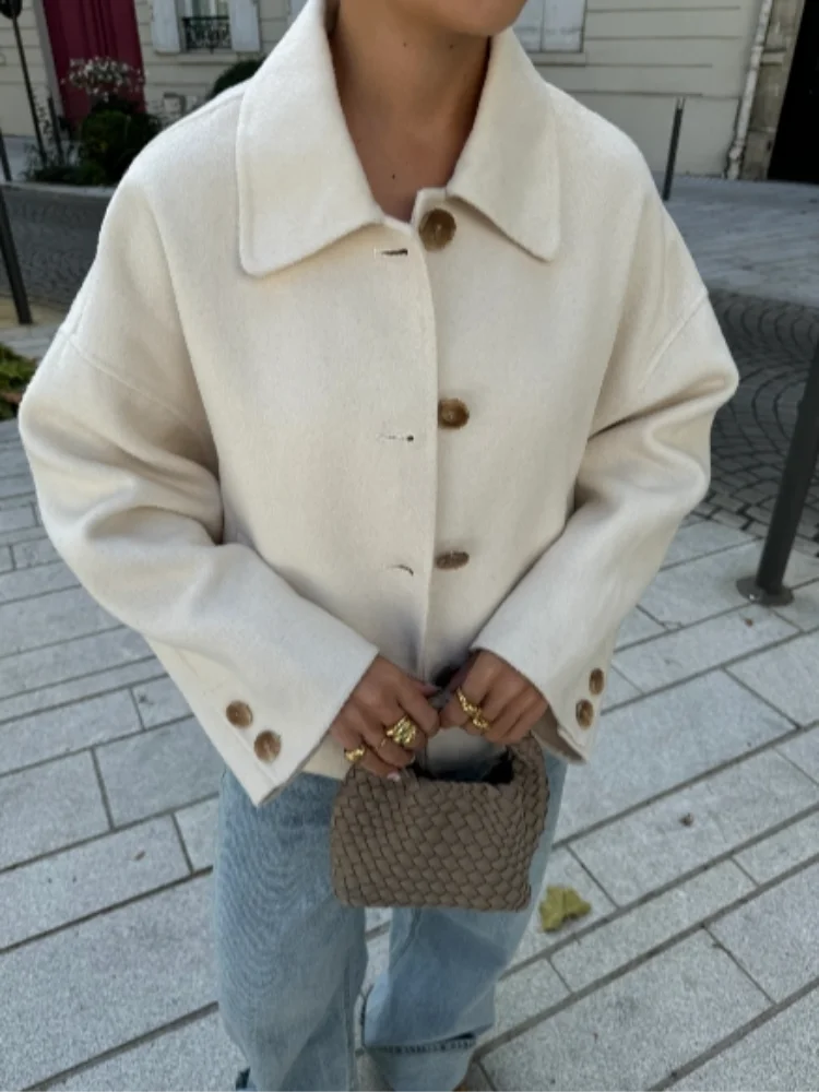 Women's Short Winter Jacket in Cream - front view