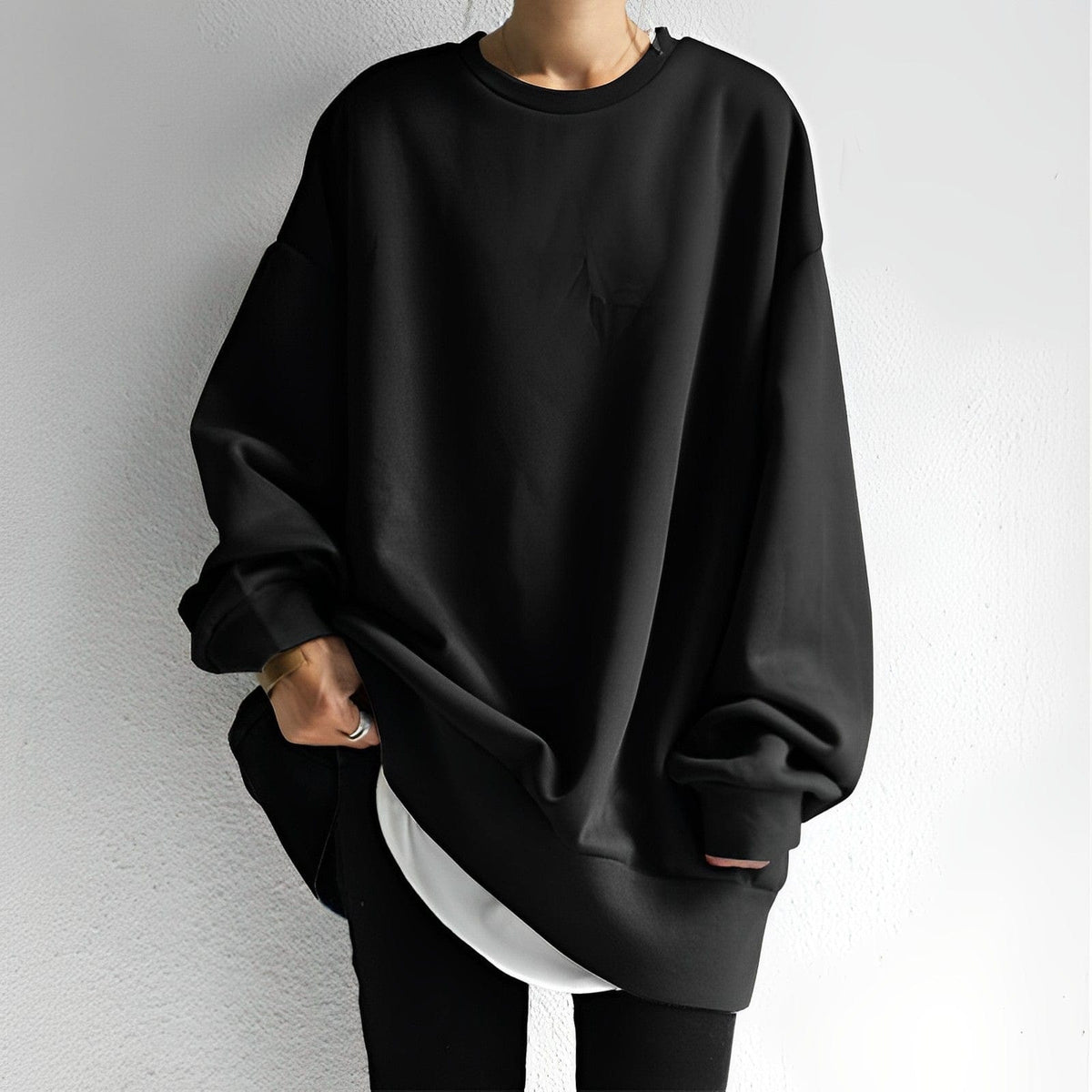 Women's Chunky Oversized Knit Sweater in Black - front view