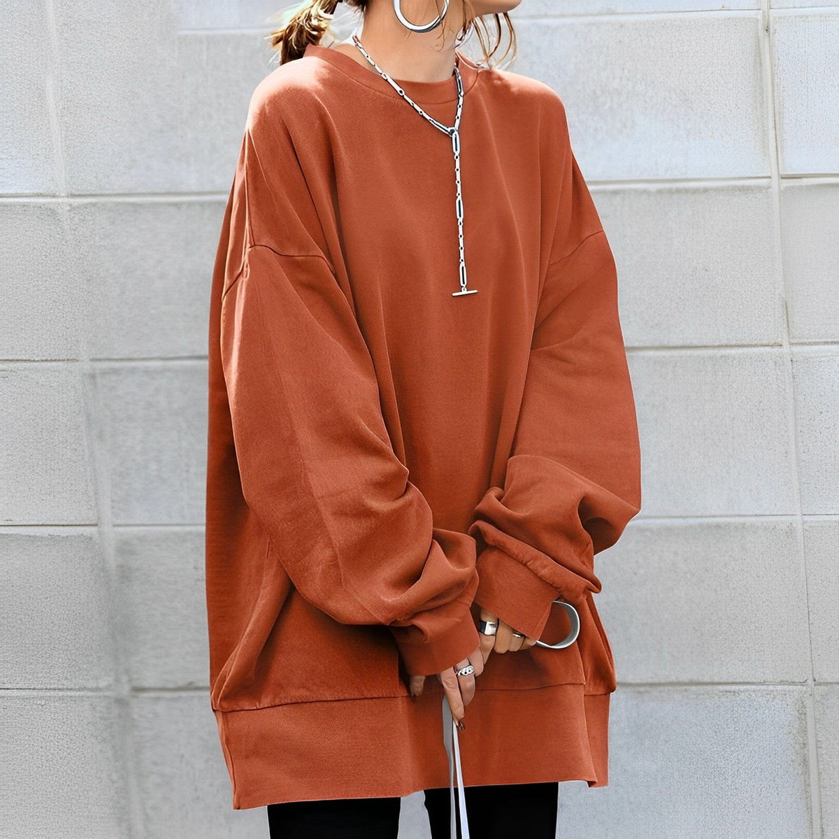 Women's Chunky Oversized Knit Sweater in Orange - front view
