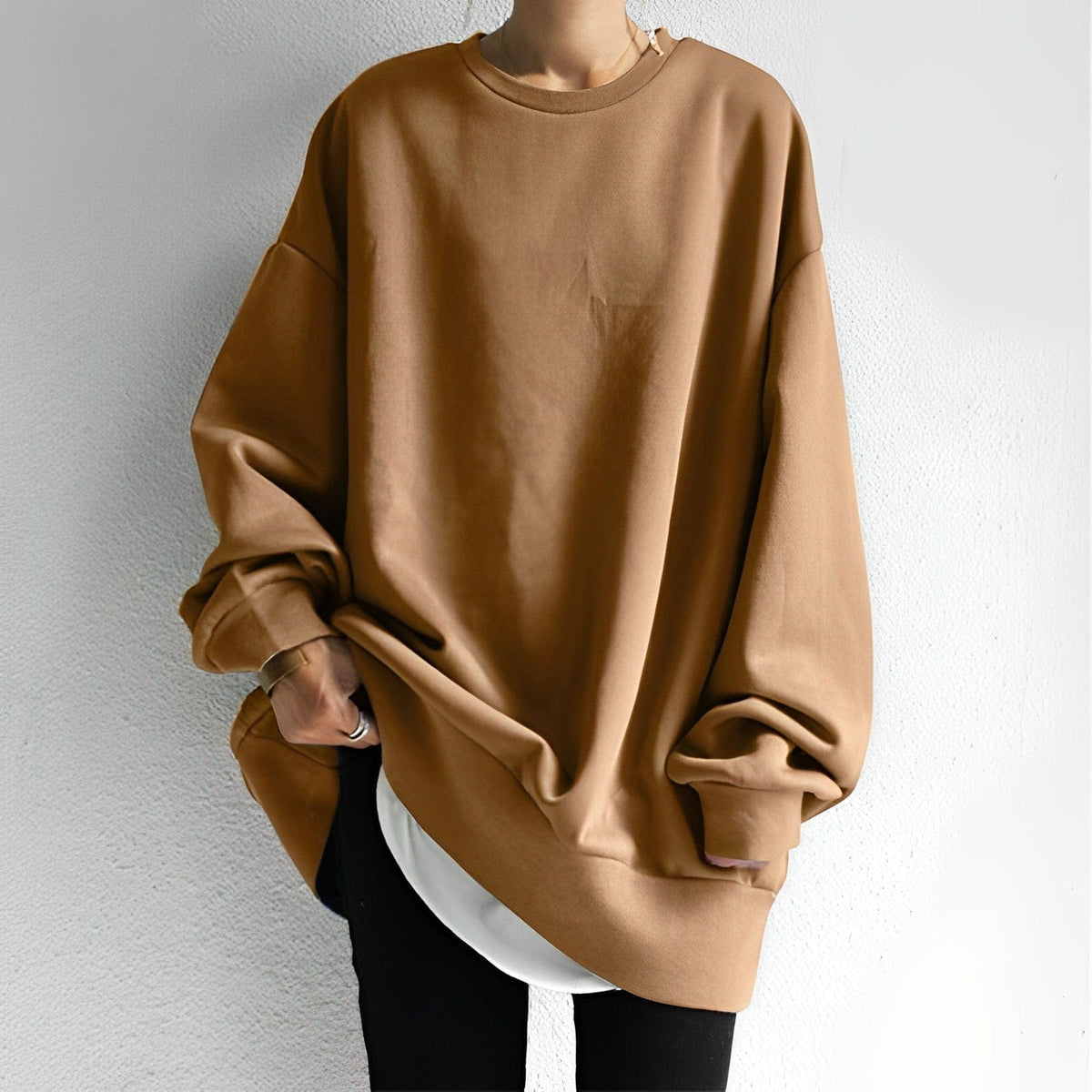 Women's Chunky Oversized Knit Sweater in Brown - front view