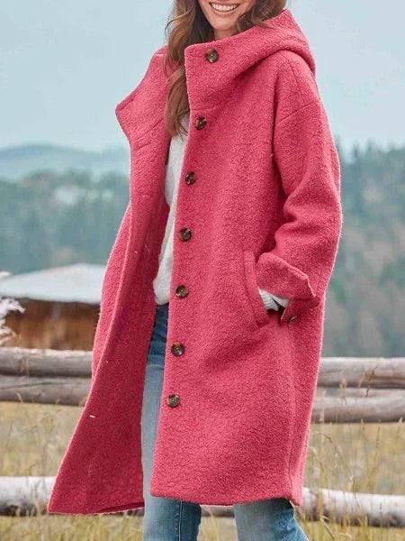 Women's Hooded Teddy Coat in Pink - front view