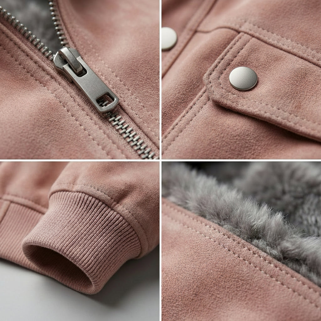 Men's Suede-Look Bomber Jacket in Light Grey - alternate angle showing fit and fabric detail