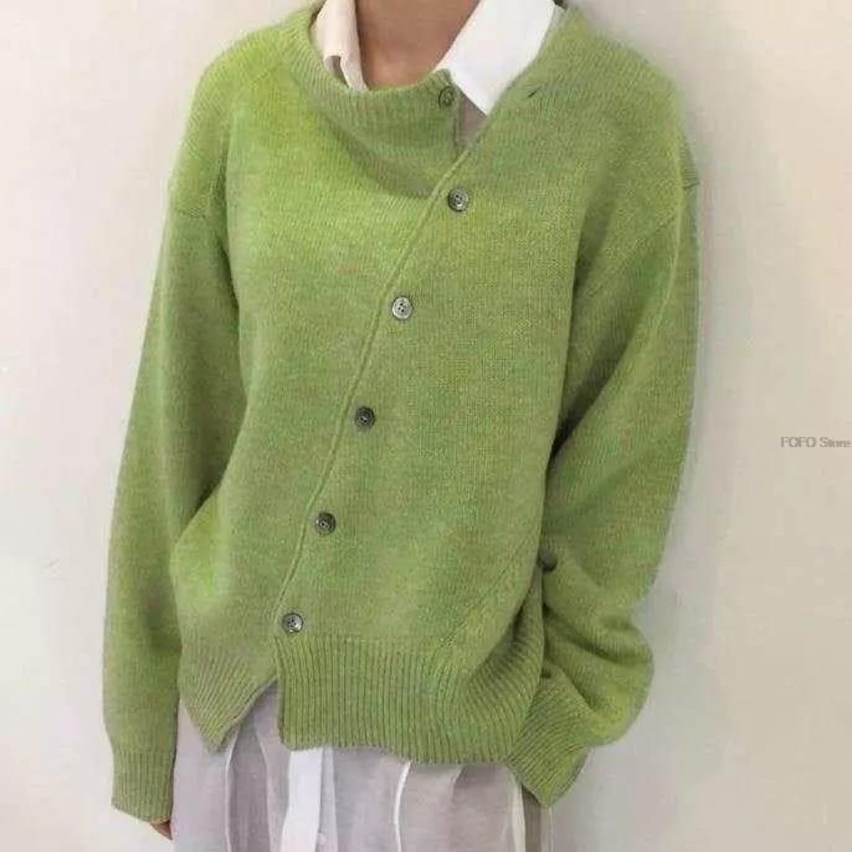 Women's Button-Front Knit Cardigan in Green - front view