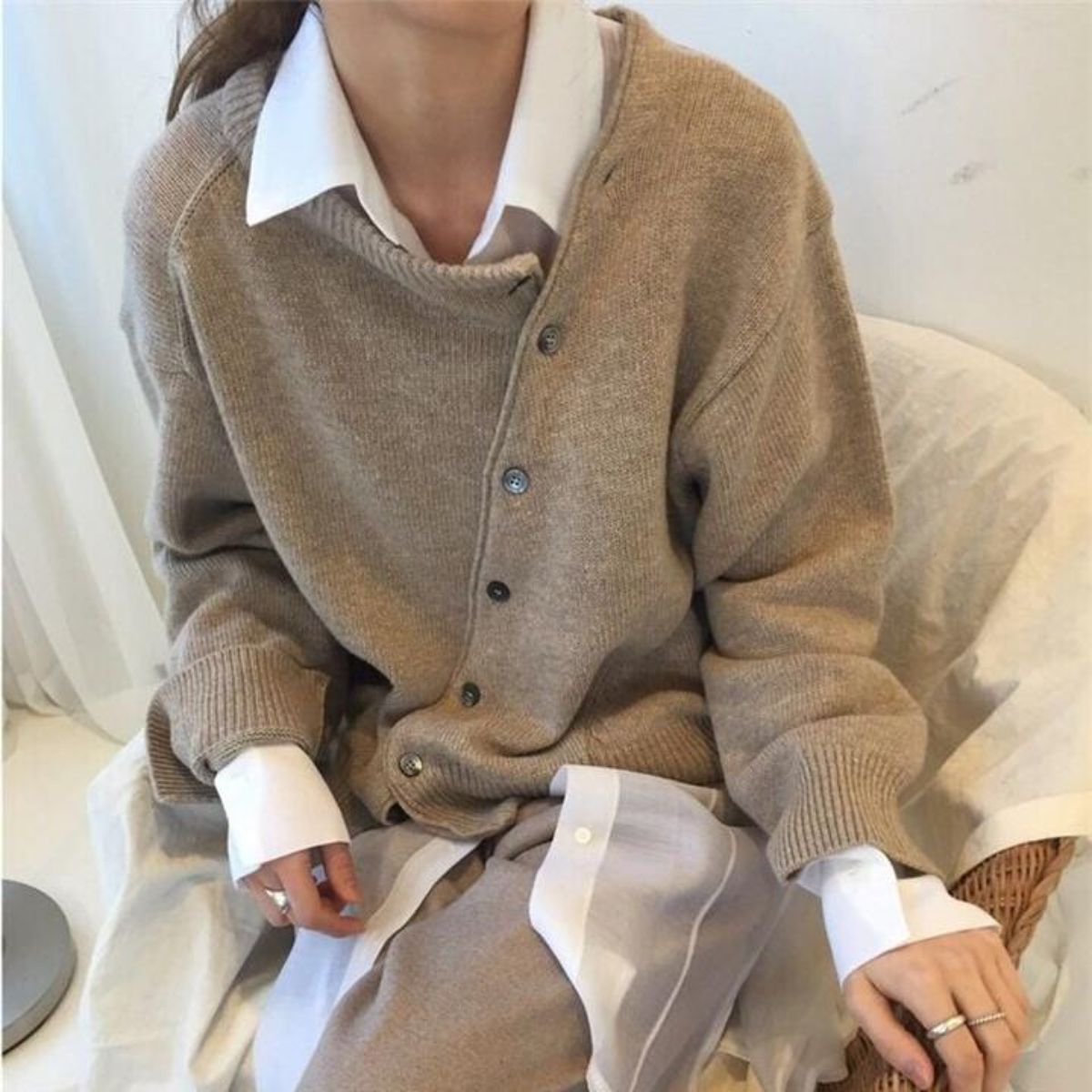 Women's Button-Front Knit Cardigan in Brown - front view