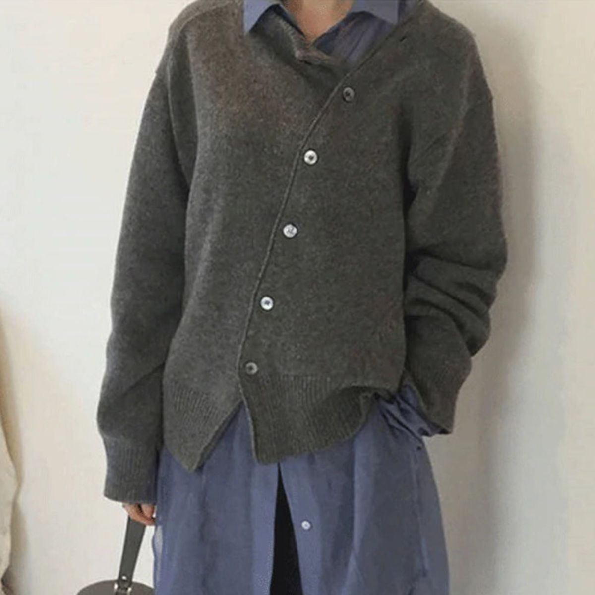 Women's Button-Front Knit Cardigan in Grey - front view