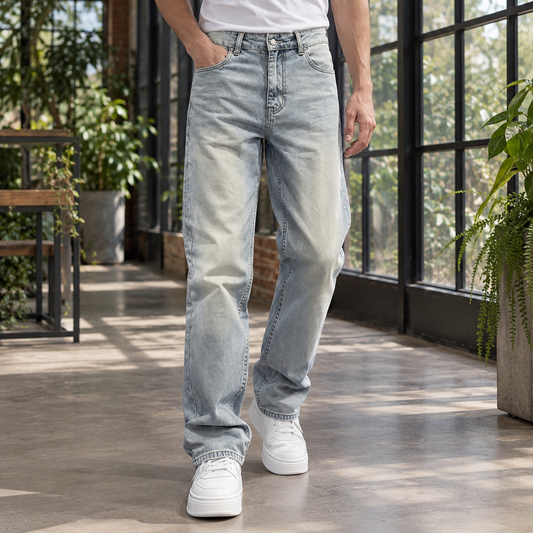 Men's Light Wash Straight Jeans in Blue - front view