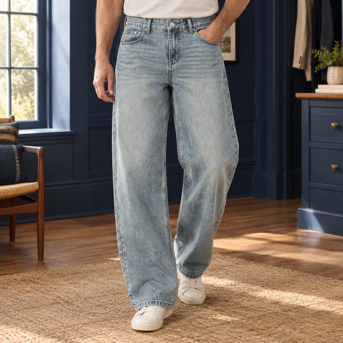 Men's Wide Leg Jeans in Light Blue - front view
