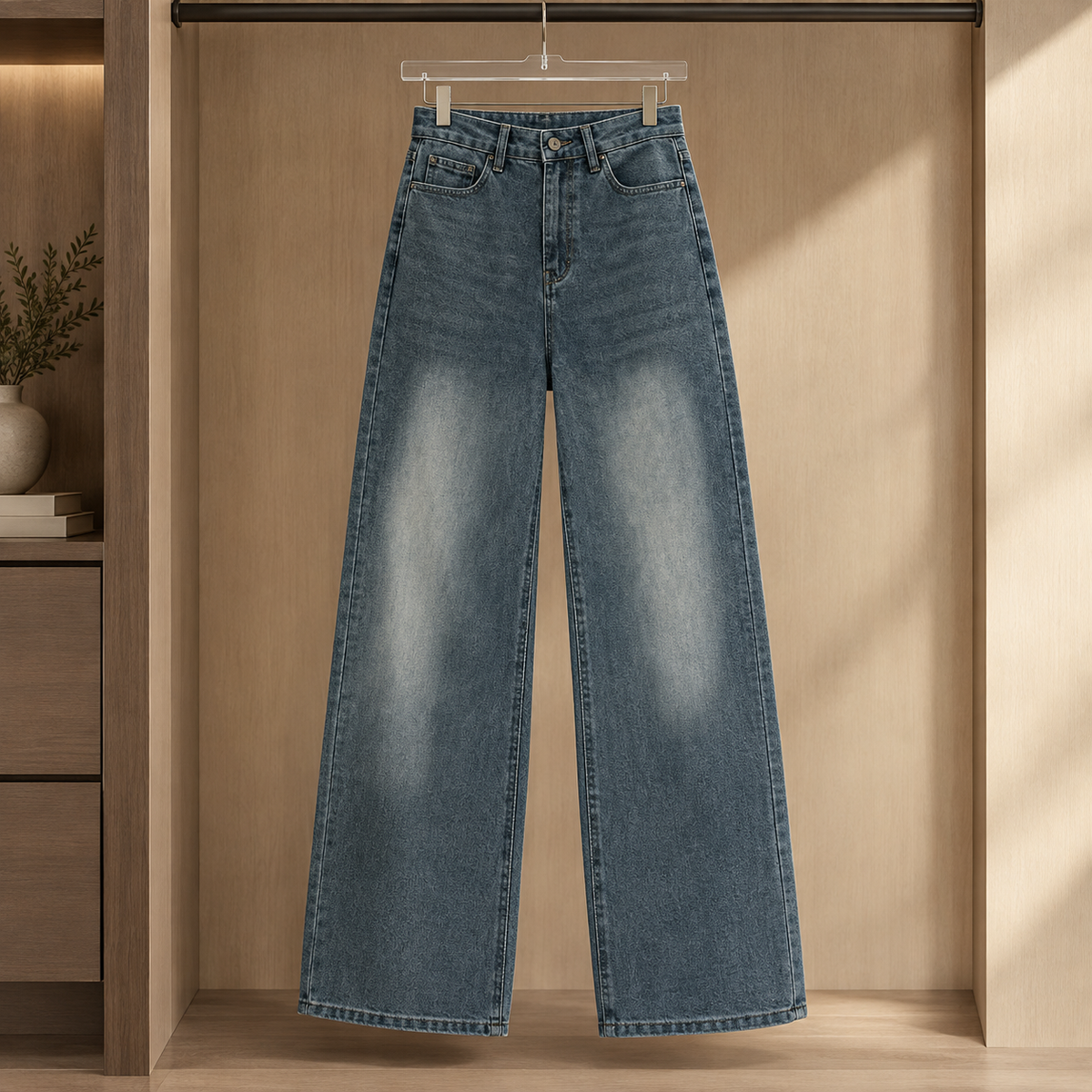 Women's Wide Leg Jeans in Dark Blue - front view