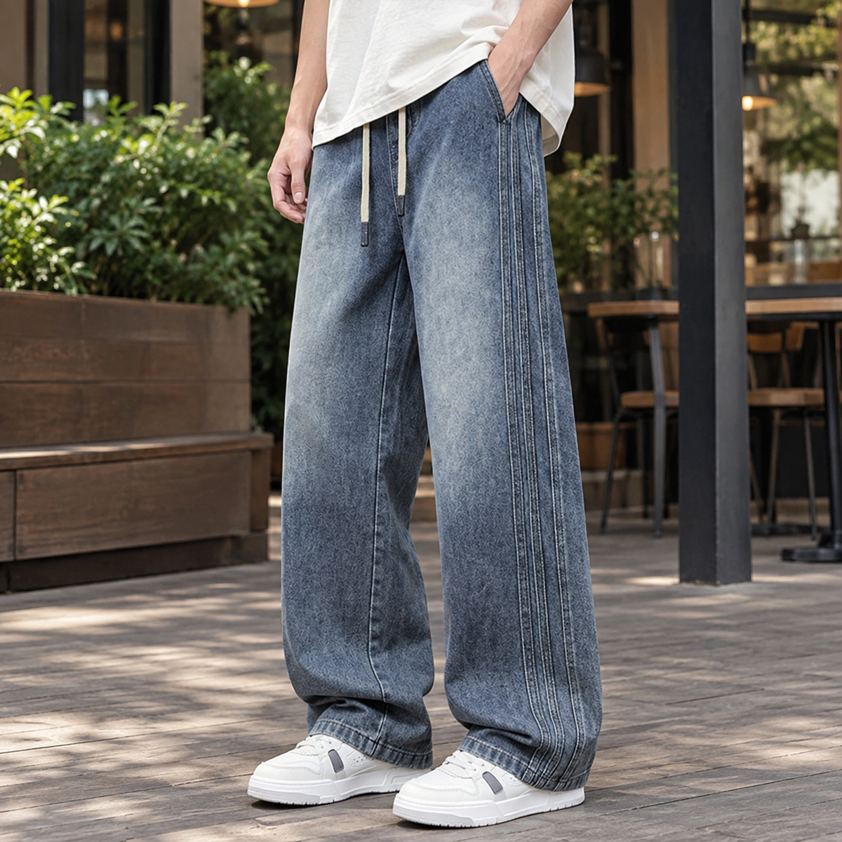 Men's Baggy Wide Leg Jeans in Vintage Blue - front view