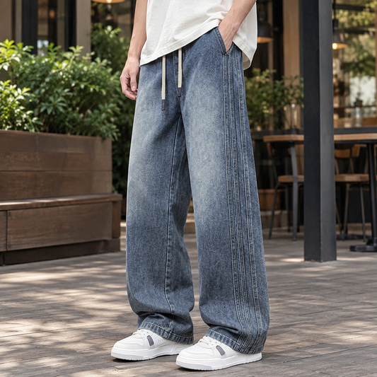 Men's Baggy Wide Leg Jeans in Vintage Blue - front view