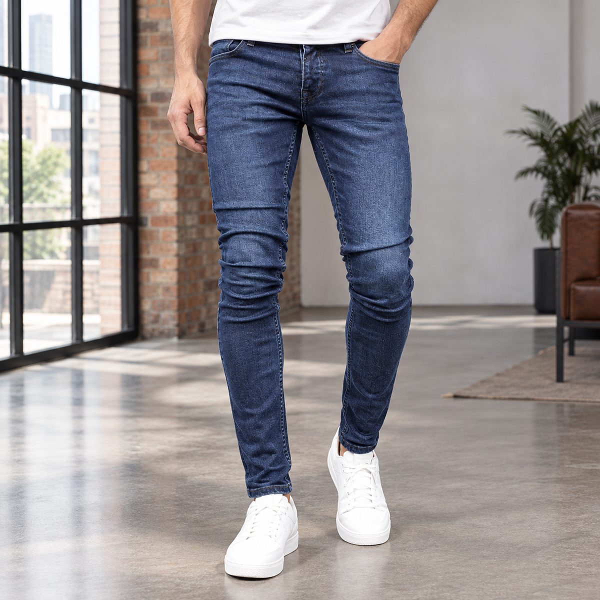 Men's Skinny Jeans in Dark Blue - front view