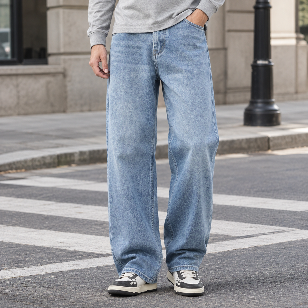 Men's Baggy Jeans in Light Blue - front view